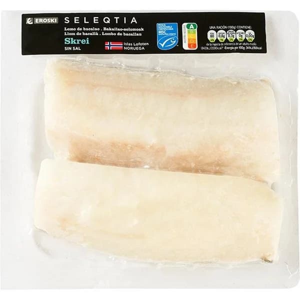 Solomillo de bacalao Skrei MSC EROSKI SELEQTIA, bandeja 400 g - 1 ud - Imagen del producto en Findit