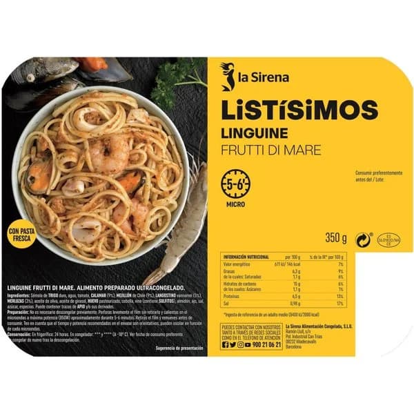 Linguine fruti di mare-salmón LA SIRENA, bandeja 350 g - 1 ud - Imagen del producto en Findit