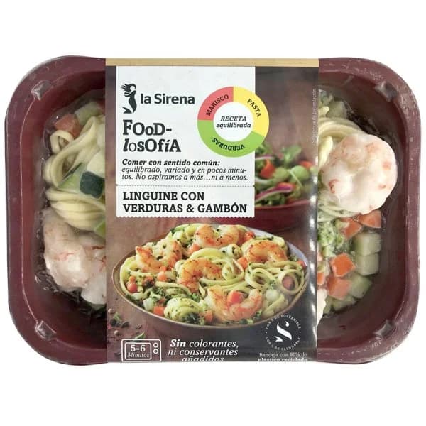 Linguine con verduras y gambón LA SIRENA, bandeja 300 g - 1 ud - Imagen del producto en Findit