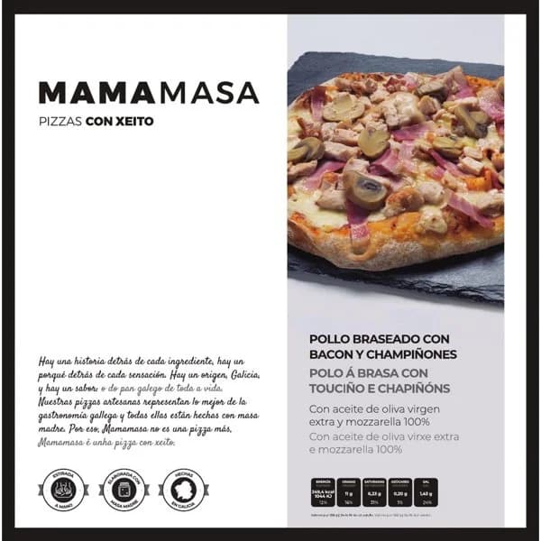 Pizza pechuga de pollo, bacón y champiñones MAMAMASA, caja 420 g - 1 ud - Imagen del producto en Findit