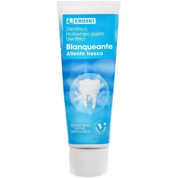 Dentífrico blanqueante aliento fresco EROSKI, tubo 75 ml - 1 ud - Imagen del producto en Findit