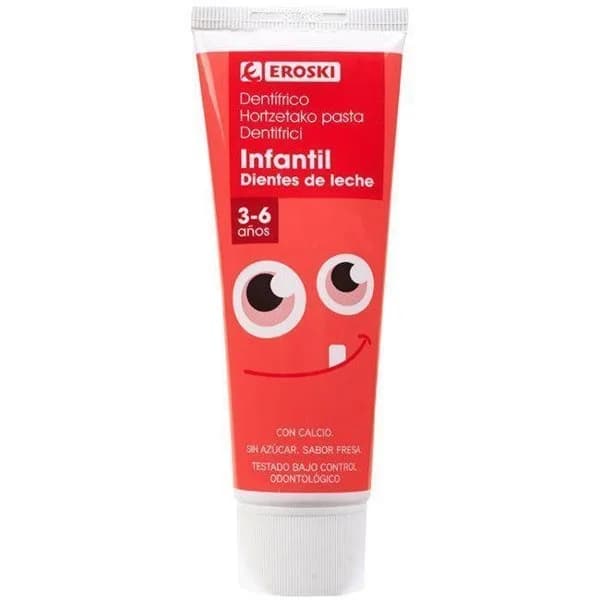 Dentífrico infantil dientes de leche 2-6 años EROSKI, tubo 75 ml - 1 ud - Imagen del producto en Findit