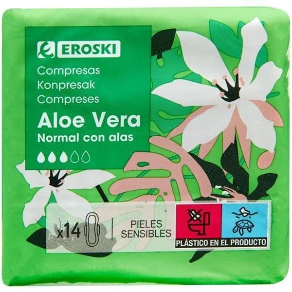 Compresa aloe normal EROSKI, paquete 14 uds - 1 ud - Imagen del producto en Findit