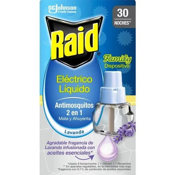 Insecticida eléctrico lavanda Family RAID, recambio 30 dosis - 1 ud - Imagen del producto en Findit