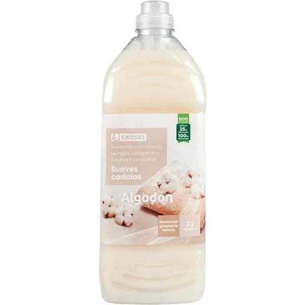 Suavizante concent. caricias de algodón EROSKI, botella 72 dosis - 1 ud - Imagen del producto en Findit