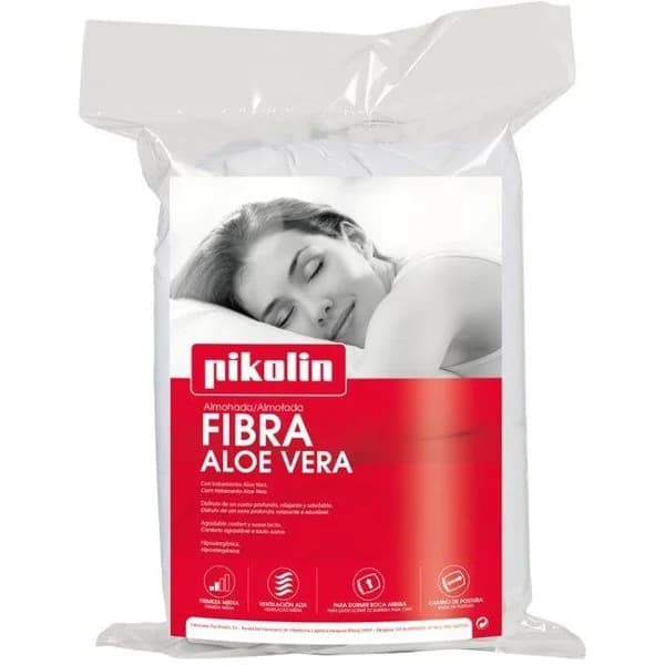 Almohada de fibra Aloe Vera 150 cm, 100% poliéster, hipoalergénica, confort alto, firmeza media, especial dormir boca arriba o en diferentes posturas PIKOLIN - 1 ud - Imagen del producto en Findit