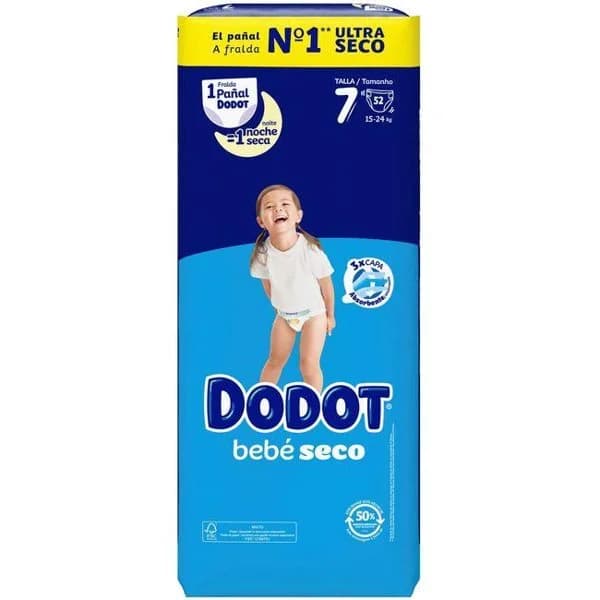Pañal bebé seco jumbopack Talla 7 DODOT, paquete 52 uds - 1 ud - Imagen del producto en Findit