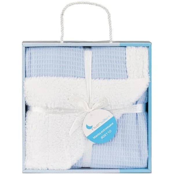 Manta nido de abeja azul + borreguillo, tacto extrasuave, 80x110 cm INTERBABY, 1ud - 1 ud - Imagen del producto en Findit