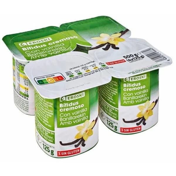 Bífidus cremoso vainilla EROSKI, pack 4x125 g - 1 ud - Imagen del producto en Findit