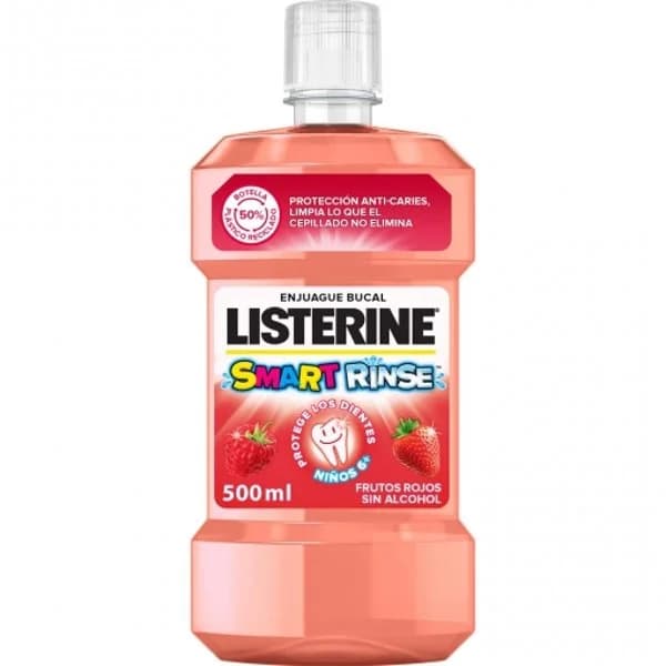 Enjuague bucal infantil protección anti-caries sabor frutos rojos sin alcohol Smart Rinse Listerine 500 ml. - 0.5 l - Imagen del producto en Findit
