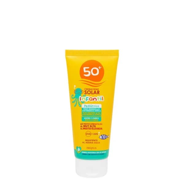 Crema protección solar infantil FPS 50+ Deliplus para pieles sensibles y atópicas - 0.1 l - Imagen del producto en Findit