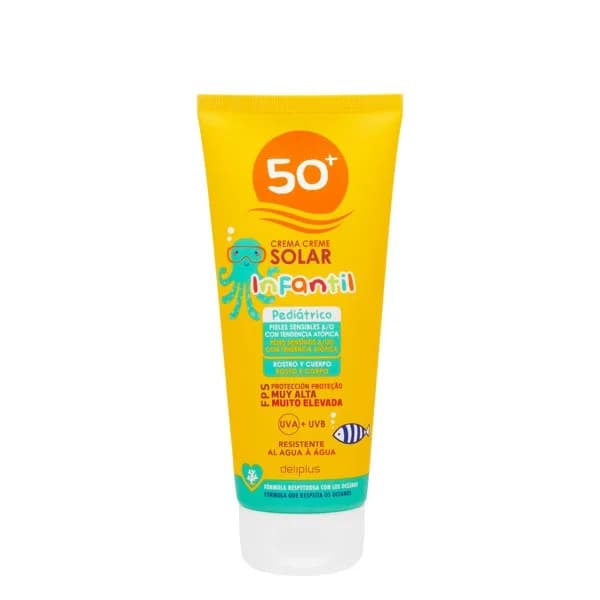 Crema protección solar infantil FPS 50+ Deliplus para pieles sensibles y atópicas - 0.2 l - Imagen del producto en Findit