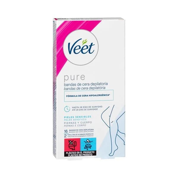 Bandas de cera cuerpo y piernas Pure Veet piel sensible - 13.71 ud - Imagen del producto en Findit