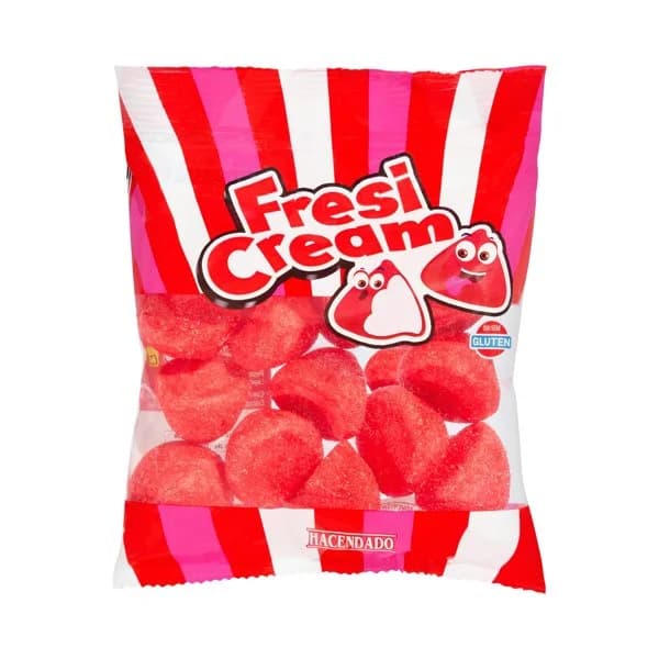 Golosinas Fresi Cream Hacendado merengue recubierto sabor nata y fresa - 1 ud - Imagen del producto en Findit