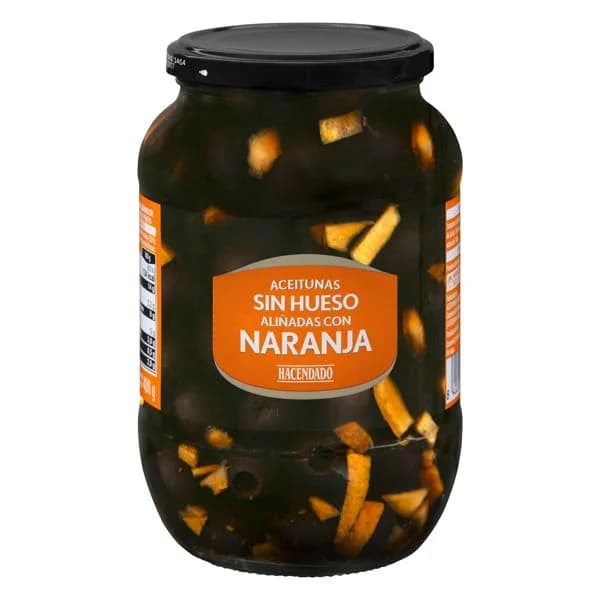 Aceitunas aliñadas negras con naranja Hacendado sin hueso - 1 ud - Imagen del producto en Findit