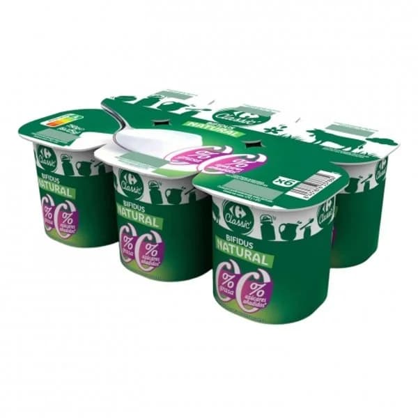 Bífidus natural Carrefour Classic sin azúcares añadidos pack de 6 unidades de 125 g. - 0.75 kg - Imagen del producto en Findit