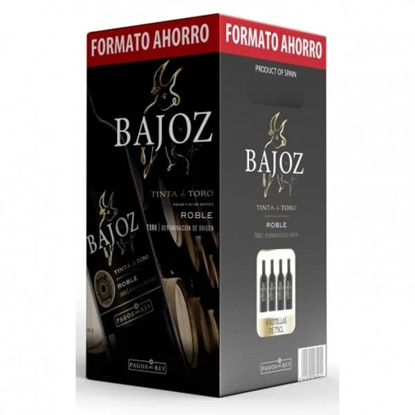 Caja de 4 botellas de vino tinto roble tempranillo Bajoz D.O. Toro 75 cl. - 1 ud - Imagen del producto en Findit