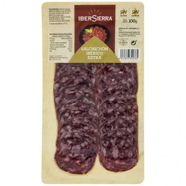 Salchichón Ibérico extra en lonchas IberSierra sin gluten y sin lactosa 100 g - 0.1 kg - Imagen del producto en Findit