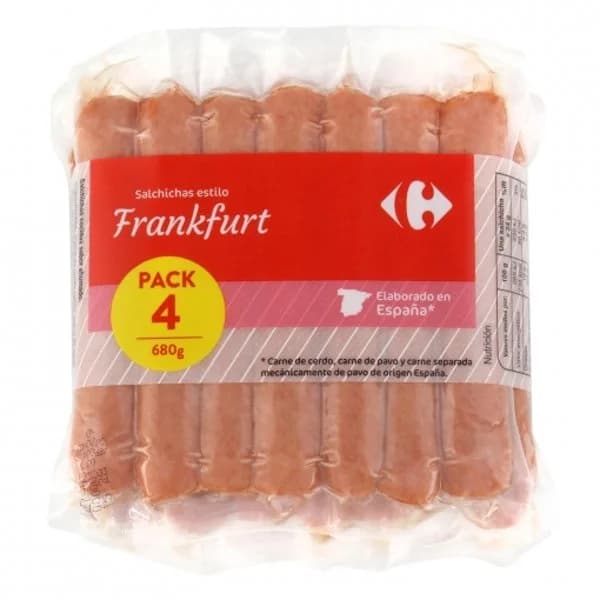 Salchichas Frankfurt Carrefour pack de 4 unidades 170 g. - 0.68 kg - Imagen del producto en Findit
