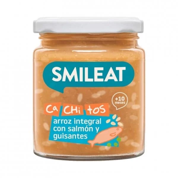 Tarrito con cachitos de arroz con salmón y guisantes desde 10 meses ecológico Smileat sin gluten 230 g. - 0.23 kg - Imagen del producto en Findit