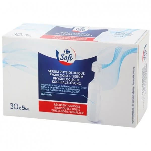Suero fisiológico adulto Carrefour Soft pack de 30 unidades de 5 ml. - 0.15 l - Imagen del producto en Findit