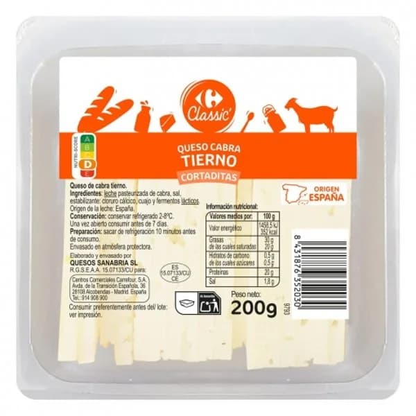 Queso de cabra tierno Carrefour Classic 200 g - 0.2 kg - Imagen del producto en Findit
