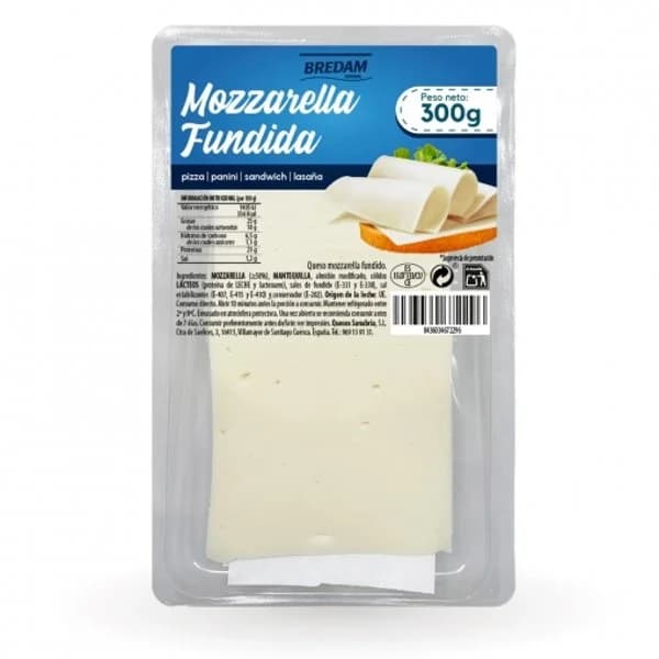 Queso mozzarella fundido en lonchas Bredam 300 g. - 0.3 kg - Imagen del producto en Findit