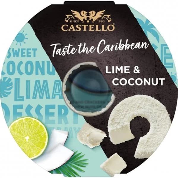 Queso blanco pasteurizado decorado con coco y lima Castello 125 g. - 0.12 kg - Imagen del producto en Findit