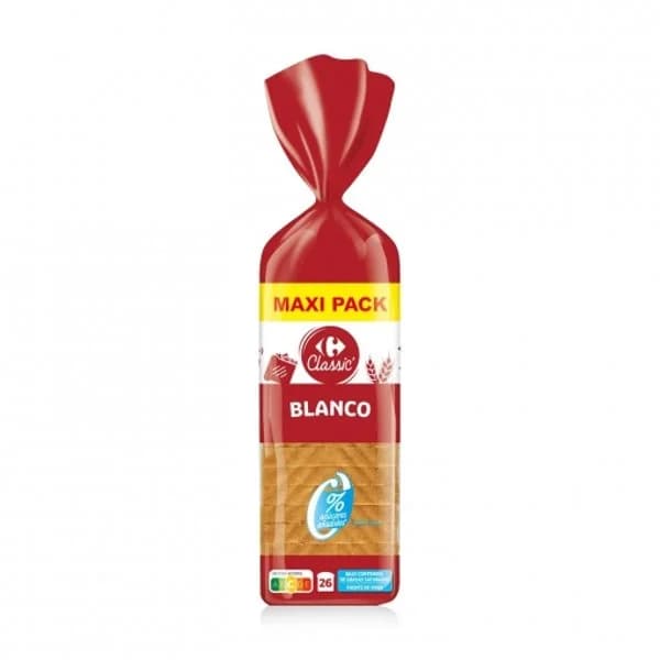 Pan de molde blanco con corteza Carrefour Classic sin azúcares añadidos 820 g. - 0.82 kg - Imagen del producto en Findit