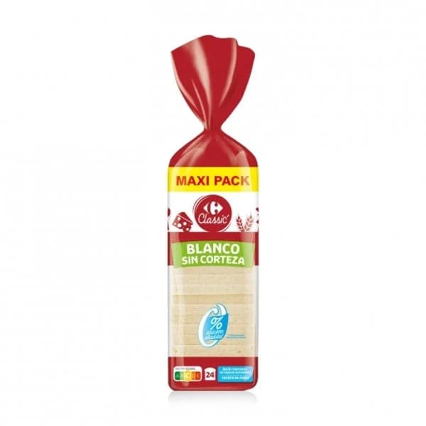 Pan de molde sin corteza Carrefour Classic 820 g. - 0.82 kg - Imagen del producto en Findit
