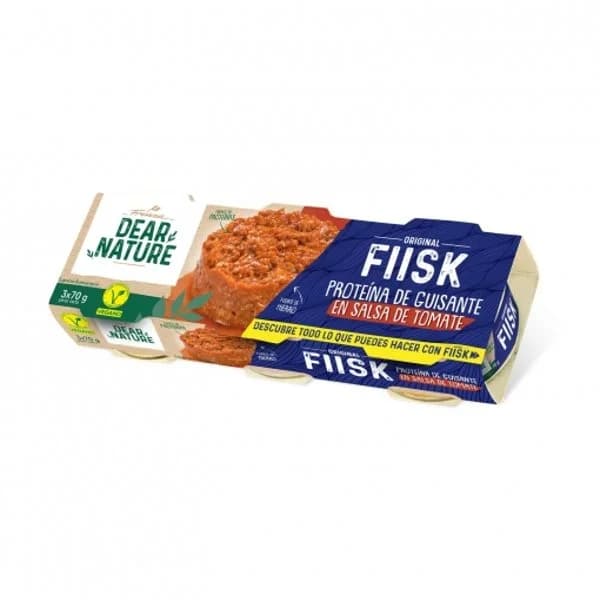 Preparación vegana a base de proteína de guisante en salsa de tomate Fiisk Dear Nature Frinsa pack de 3 unidades de 70 g. - 0.21 kg - Imagen del producto en Findit