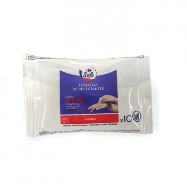 Toallitas desifectantes de manos Soft Carrefour 10 ud. - 9.89 ud - Imagen del producto en Findit