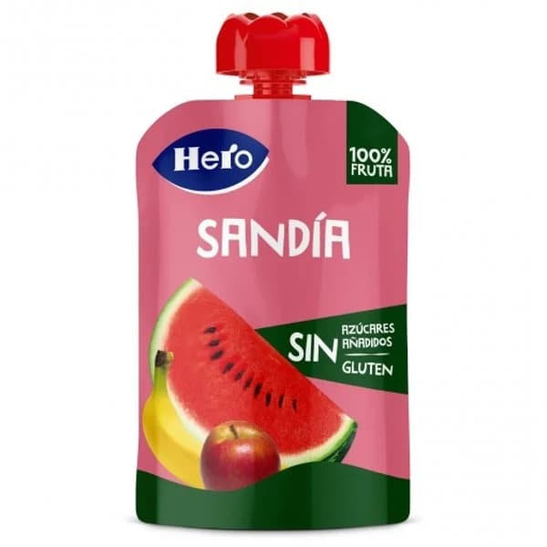 Bolsita de sandia, plátano y manzana desde 6 meses Hero sin gluten y sin azúcar añadido 100 g. - 0.08 ud - Imagen del producto en Findit