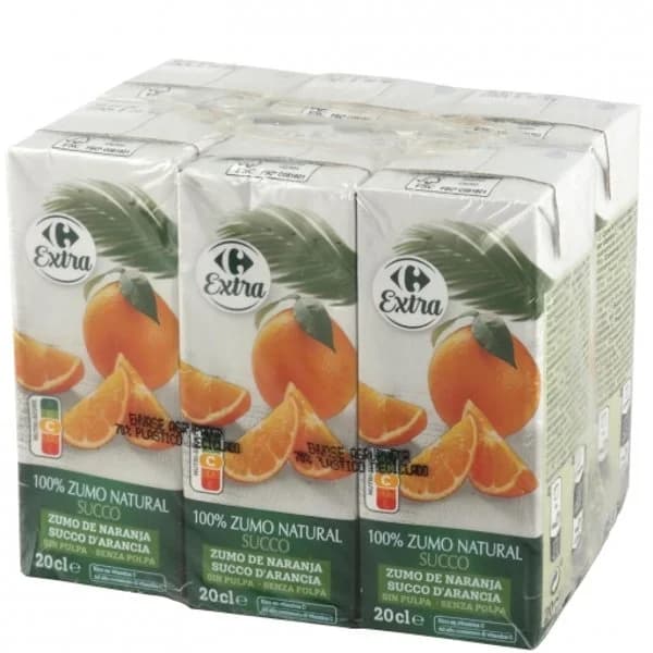Zumo de naranja Carrefour Extra sin pulpa pack 6 briks 20 cl. - 1.2 l - Imagen del producto en Findit
