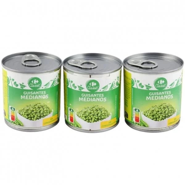 Guisantes medianos Classic Carrefour pack de 3 latas de 120 g. - 0.36 kg - Imagen del producto en Findit