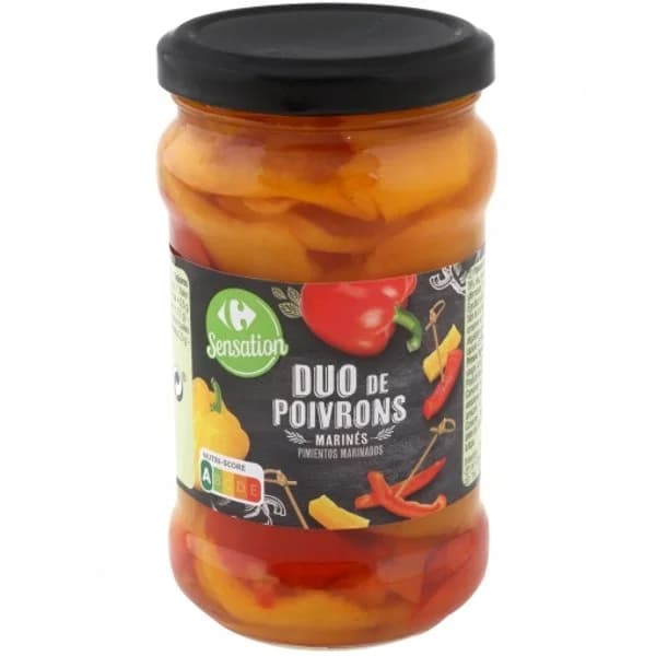 Duo de pimientos rojos y amarillos marinados Sensation Carrefour 185 g. - 0.18 kg - Imagen del producto en Findit