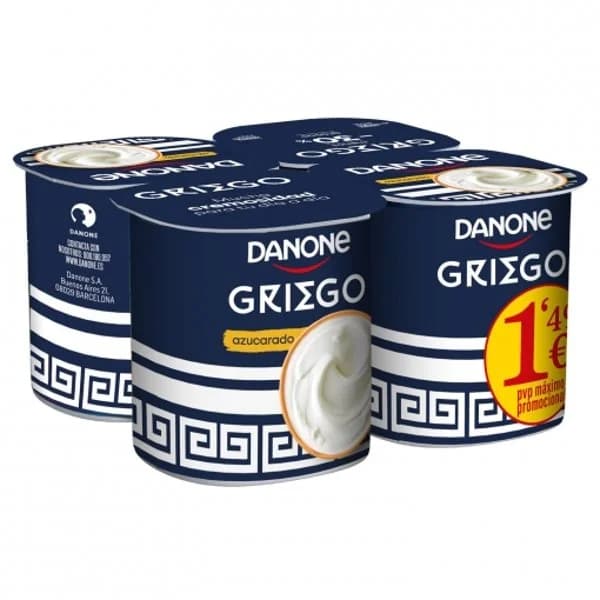 Yogur griego natural azucarado Danone sin gluten pack de 4 unidades de 110 g. - 0.44 kg - Imagen del producto en Findit