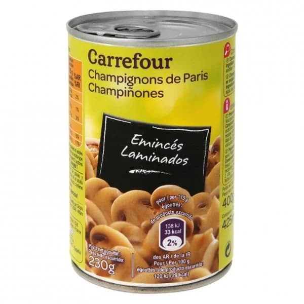 Champiñones laminados Carrefour 230 g. - 0.23 kg - Imagen del producto en Findit