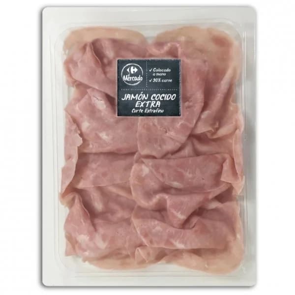 Jamón cocido extra en lonchas extrafinas Carrefour El Mercado sin gluten 100 g - 0.09 kg - Imagen del producto en Findit