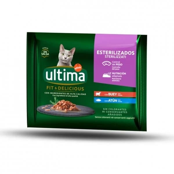 Comida húmeda buey y atún para gato adulto esterilizado Última Cat Wet & Delicious 4x85 g. - 0.34 kg - Imagen del producto en Findit