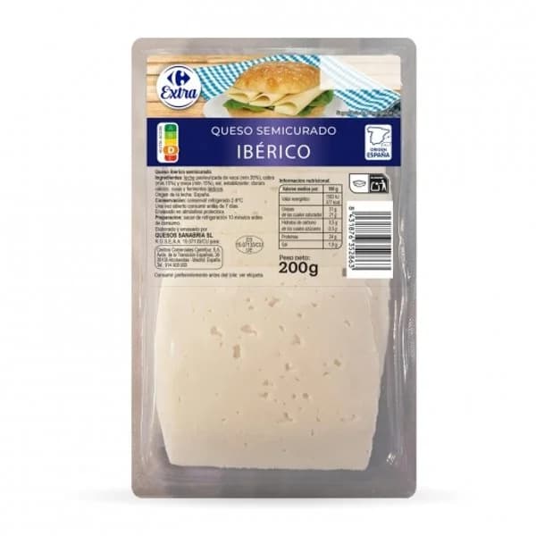 Queso ibérico semicurado Carrefour Extra 200 g - 0.2 kg - Imagen del producto en Findit