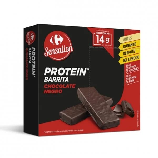 Barrita de chocolate negro alta en proteínas Carrefour Sensation 120 g - 0.12 kg - Imagen del producto en Findit