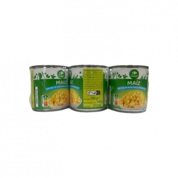 Maíz dulce sin sal Classic´ Carrefour sin azúcar añadido pack de 3 latas de 140 g. - 0.42 kg - Imagen del producto en Findit