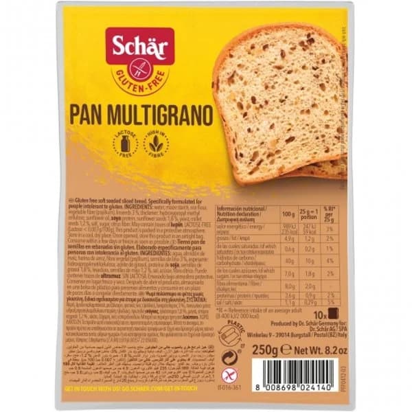 Pan de molde multigrano Dr. Schär sin gluten y sin lactosa 250 g. - 0.25 kg - Imagen del producto en Findit