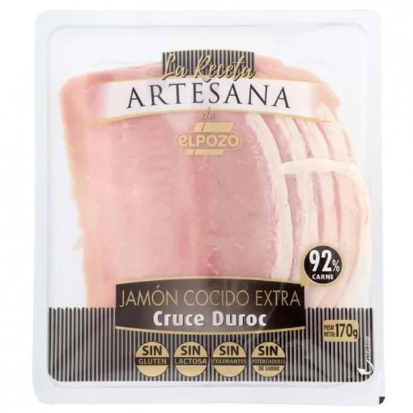 Jamón cocido extra Receta Artesana El Pozo sin gluten y sin lactosa 170 g - 0.17 kg - Imagen del producto en Findit