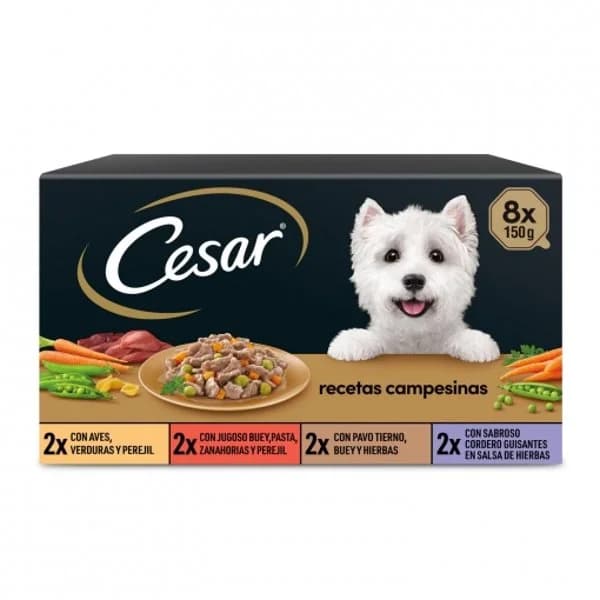 Comida húmeda selección recetas campesinas para perro Cesar pack de 8 unidades de 150 g. - 0.6 kg - Imagen del producto en Findit
