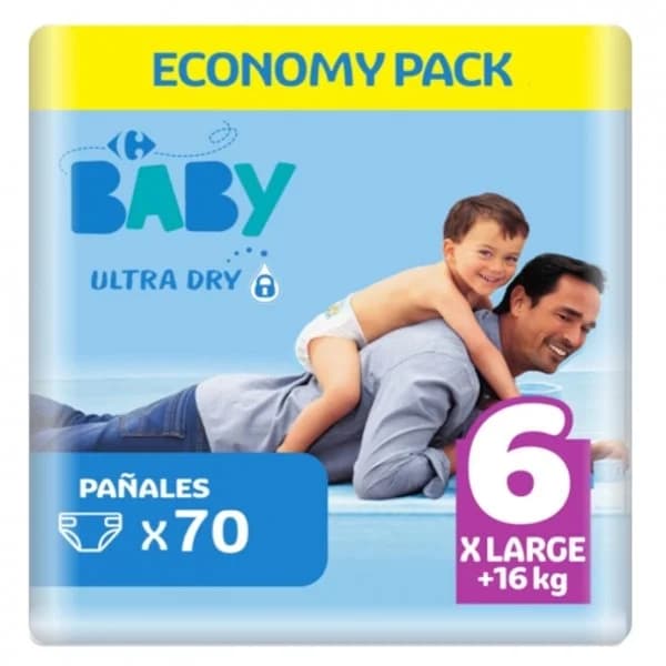 Pañales Carrefour Baby Ultra Dry Talla 6 (+16 kg) 70 ud. - 69.17 ud - Imagen del producto en Findit
