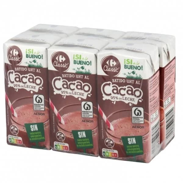 Batido de cacao Carrefour sin gluten pack de 6 brik de 200 ml. - 1.2 l - Imagen del producto en Findit