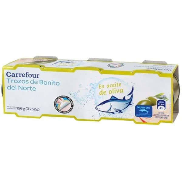 Bonito del norte en aceite de oliva Carrefour pack de 3 latas de 52 g. - 0.16 kg - Imagen del producto en Findit