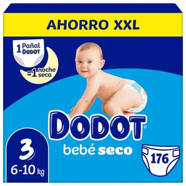 Pañales Dodot bebé-Seco XXL T3 (6-10 kg.) 176 ud. - 173.33 ud - Imagen del producto en Findit